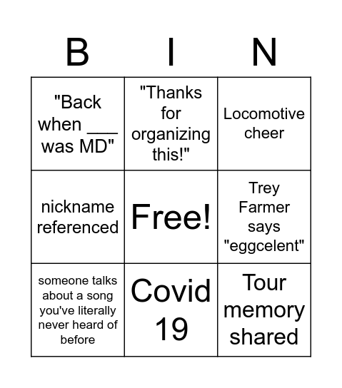 Young Alumni Zoom Call Bingo Card