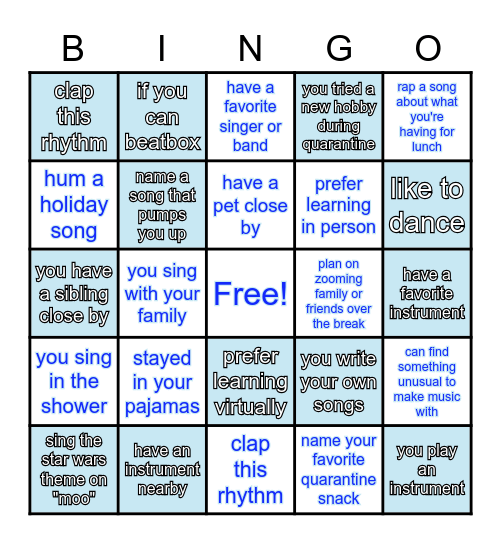 Music Bingo #1 Bingo Card