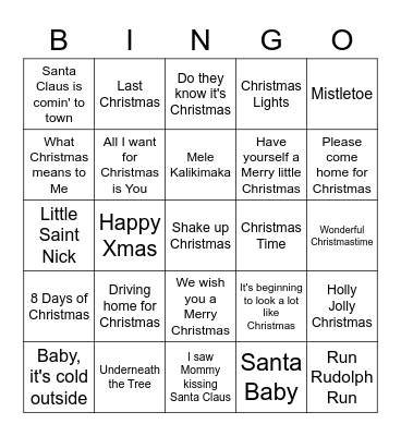 Musical BINGO Card