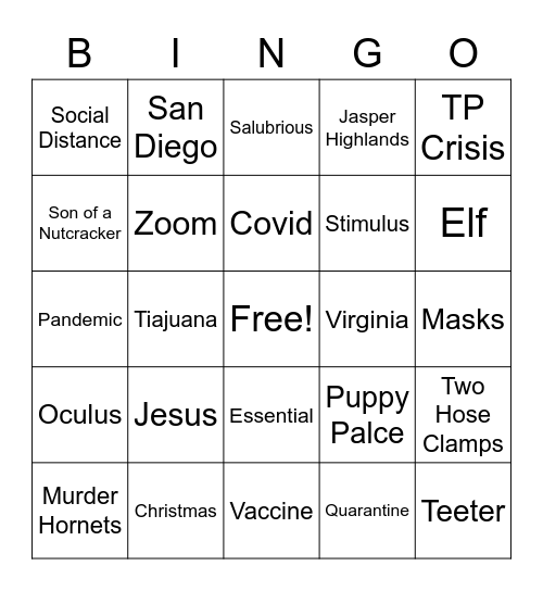 Christmas with the Carrolls 2020 Bingo Card