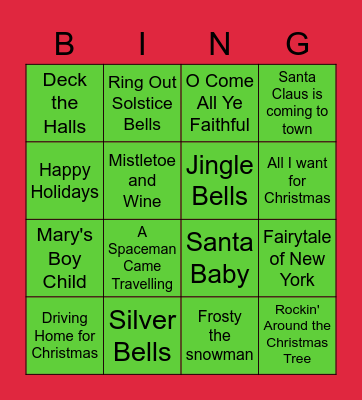 Christmas Song Bingo Card
