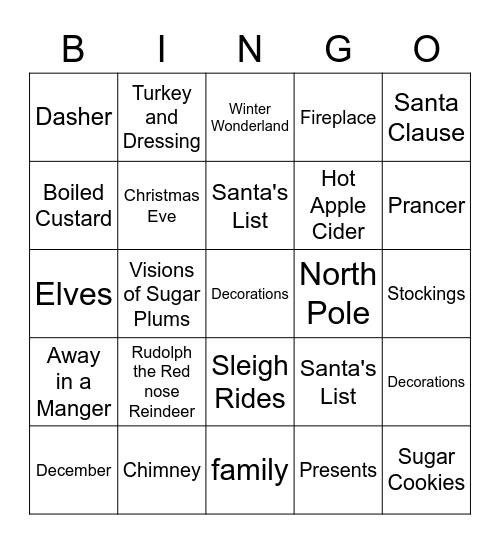 ChristmasBingo Card