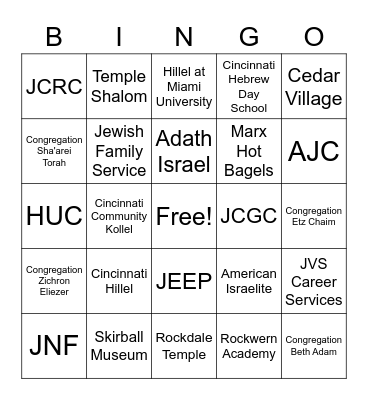 Jewish Cincinnati Bingo Card