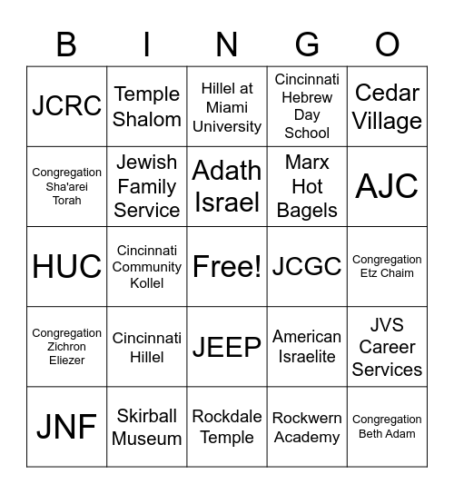 Jewish Cincinnati Bingo Card