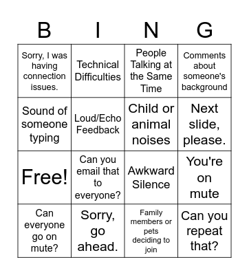 Conference Call Bingo Card