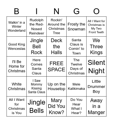 Christmas Carol Bingo Card
