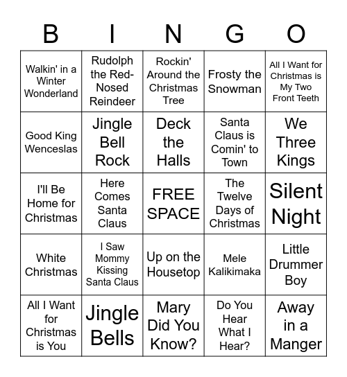 Christmas Carol Bingo Card