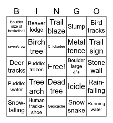 Winter Hiking Bingo Card