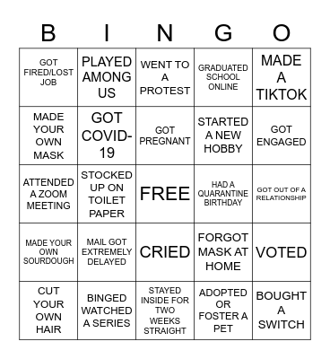 QUARANTINE BINGO Card