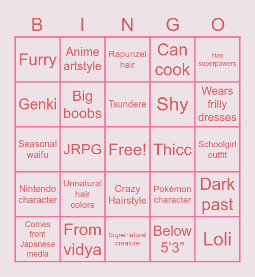 Waifu Bingo Card