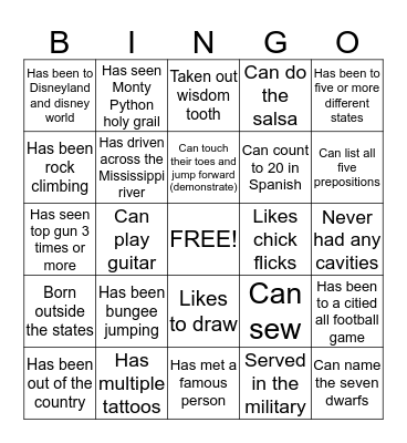 Human Bingo Card