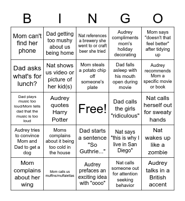 Family Bingo Card
