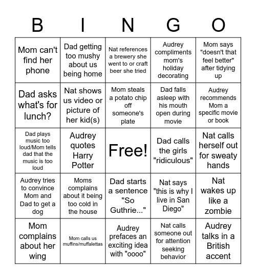 Family Bingo Card