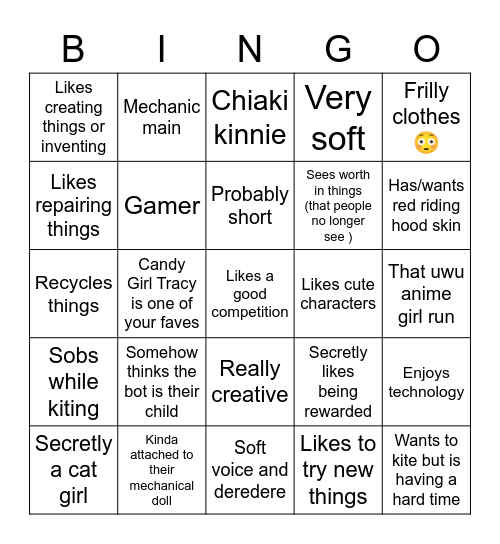 Mechanic Bingo Card