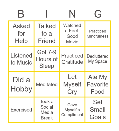 #MentalHealthMondays Bingo Card