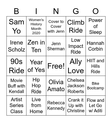 Peloton Weekly Bingo! Bingo Card