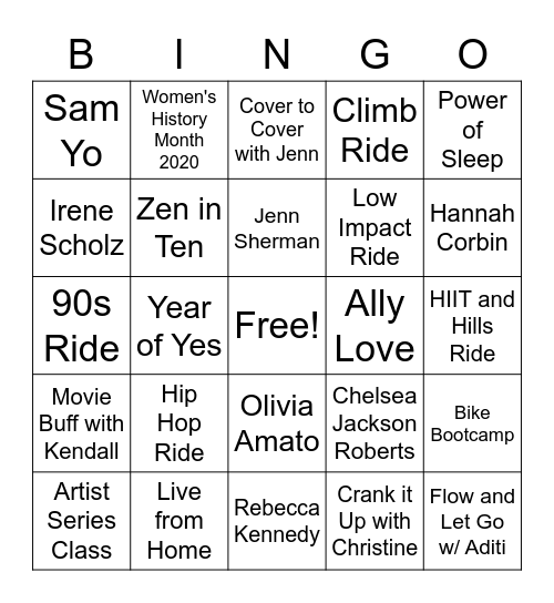 Peloton Weekly Bingo! Bingo Card