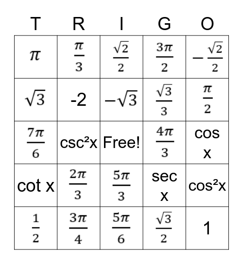 IB Math HL TRIG-O ! Bingo Card