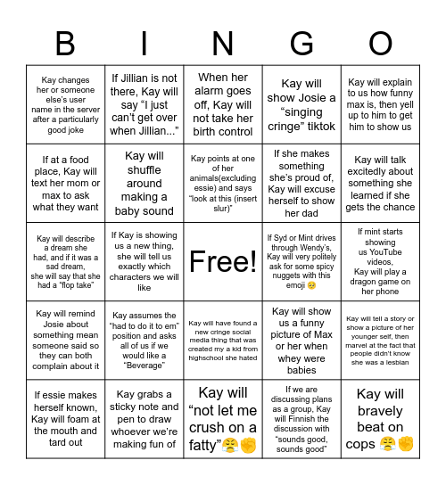 Kay Bingo Card