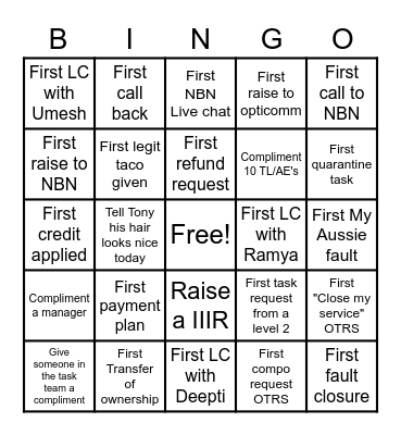 Task BINGO Card