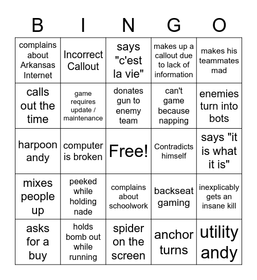 Josh Gaming Bingo Card