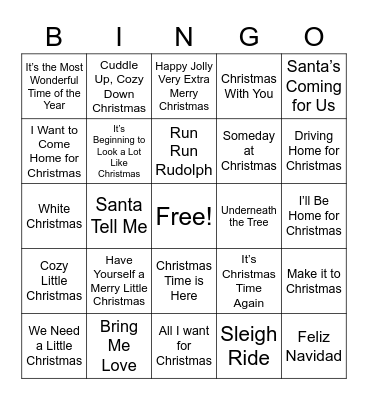 Christmas Songs Bingo 2020 Bingo Card