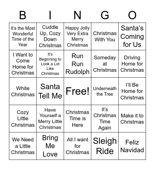 Christmas Songs Bingo 2020 Bingo Card