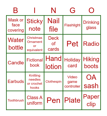 Fetch Household Items Bingo Card