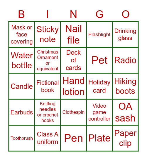 Fetch Household Items Bingo Card