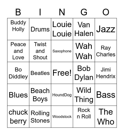 History Of Rock N Roll - Mr. K's Class Bingo Card