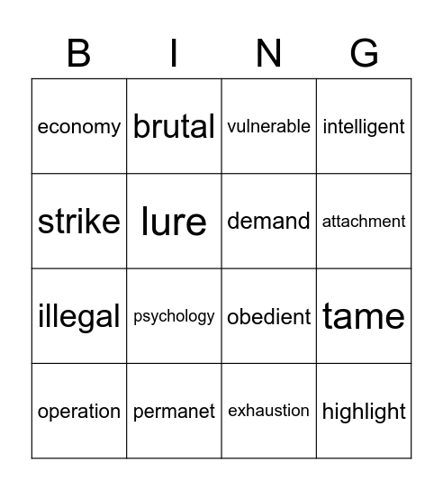 B3L8 Vocabulary Bingo Card
