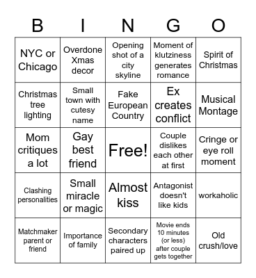 Hallmark Movie Bingo Card