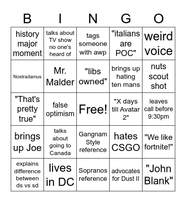 Rob Bingo Card