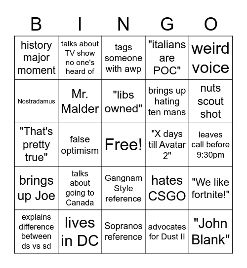 Rob Bingo Card