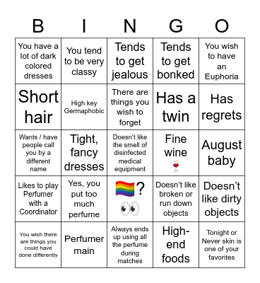 Perfumer Bingo Card