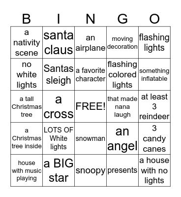 Christmas Light Bingo Card