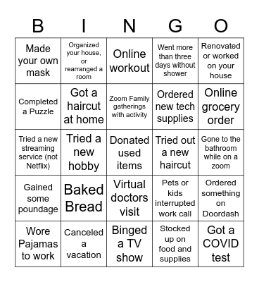 Quarantine Quiz Bingo Card