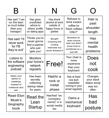 Tech bro bingo Card