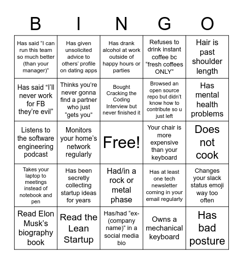 Tech bro bingo Card