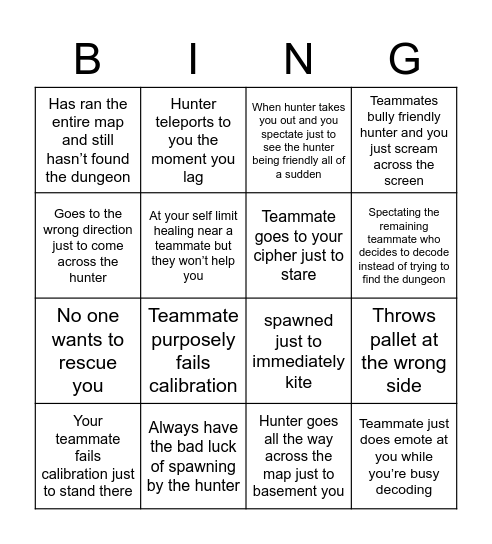 Survivor struggles Bingo Card