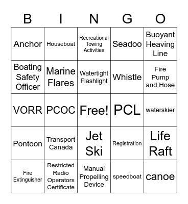 Boating Bingo Card