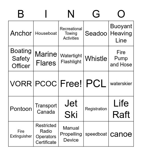Boating Bingo Card