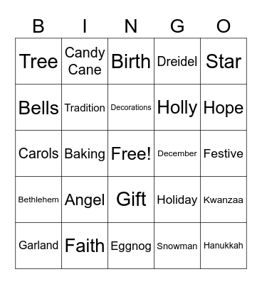 Holiday Bing Bingo Card