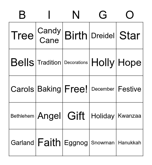 Holiday Bing Bingo Card
