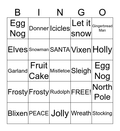 FCE Holiday Party Bingo Card