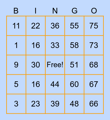 Tina's Card Bingo Card