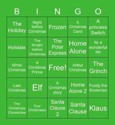 CHRISTMAS MOVIE Bingo Card
