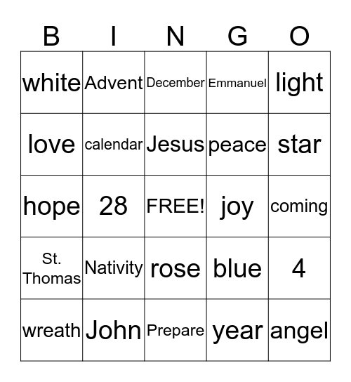 Advent Bingo Card