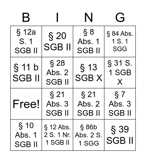 Sozialrecht 2. Semester Bingo Card