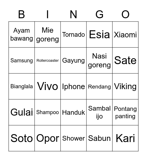 Punya Caca Bingo Card